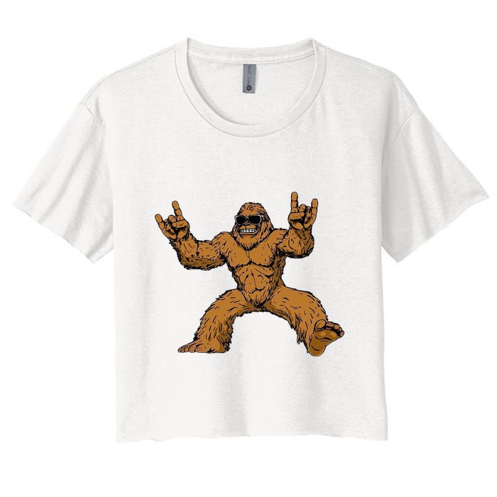 Funny Bigfoot Sasquatch Graphic Rock On Crop Top