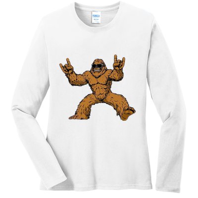 Funny Bigfoot Sasquatch Graphic Rock On Ladies Long Sleeve Shirt