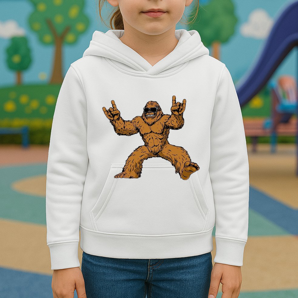 Funny Bigfoot Sasquatch Graphic Rock On Kids Hoodie