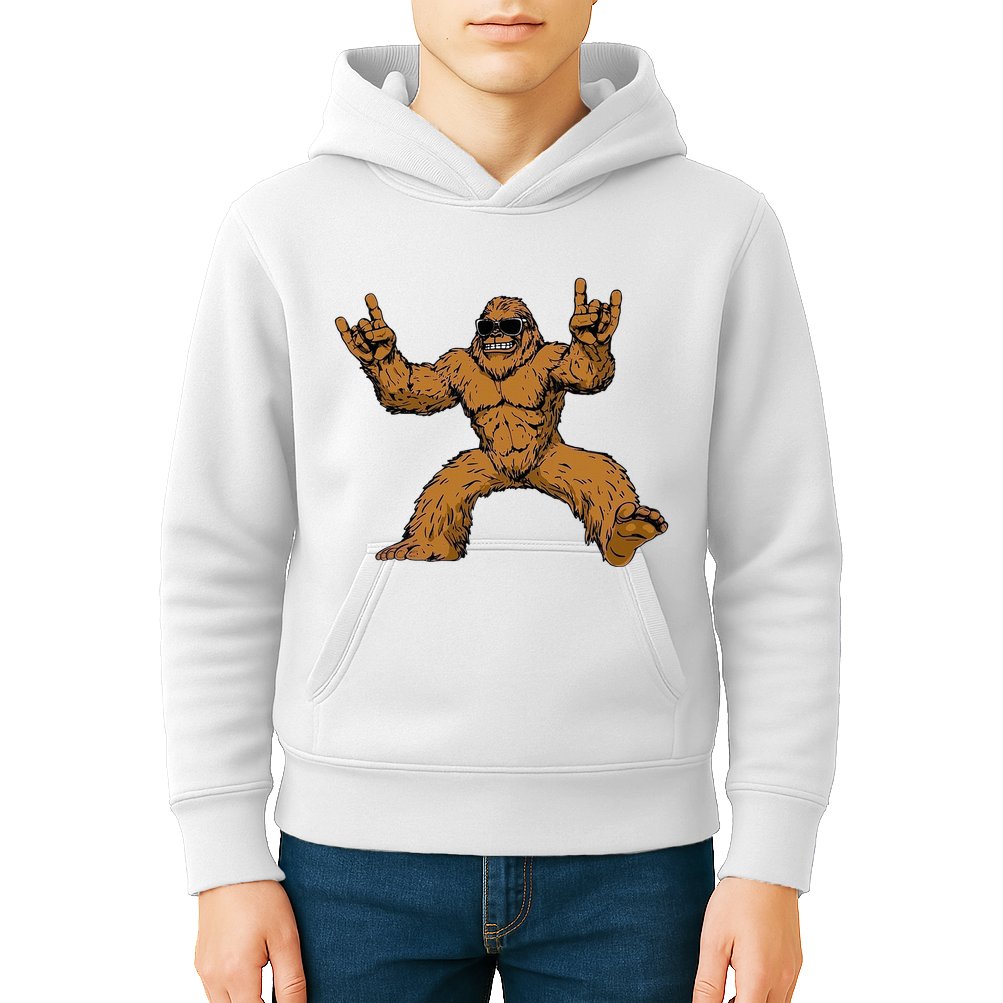 Funny Bigfoot Sasquatch Graphic Rock On Kids Hoodie
