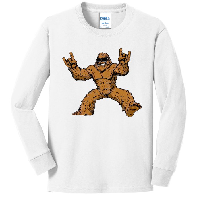 Funny Bigfoot Sasquatch Graphic Rock On Kids Long Sleeve Shirt