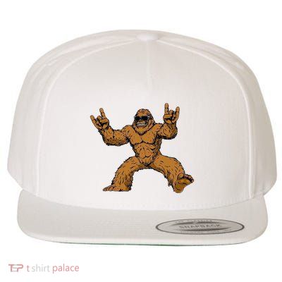 Funny Bigfoot Sasquatch Graphic Rock On Wool Snapback Cap