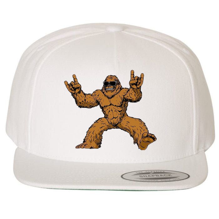 Funny Bigfoot Sasquatch Graphic Rock On Wool Snapback Cap