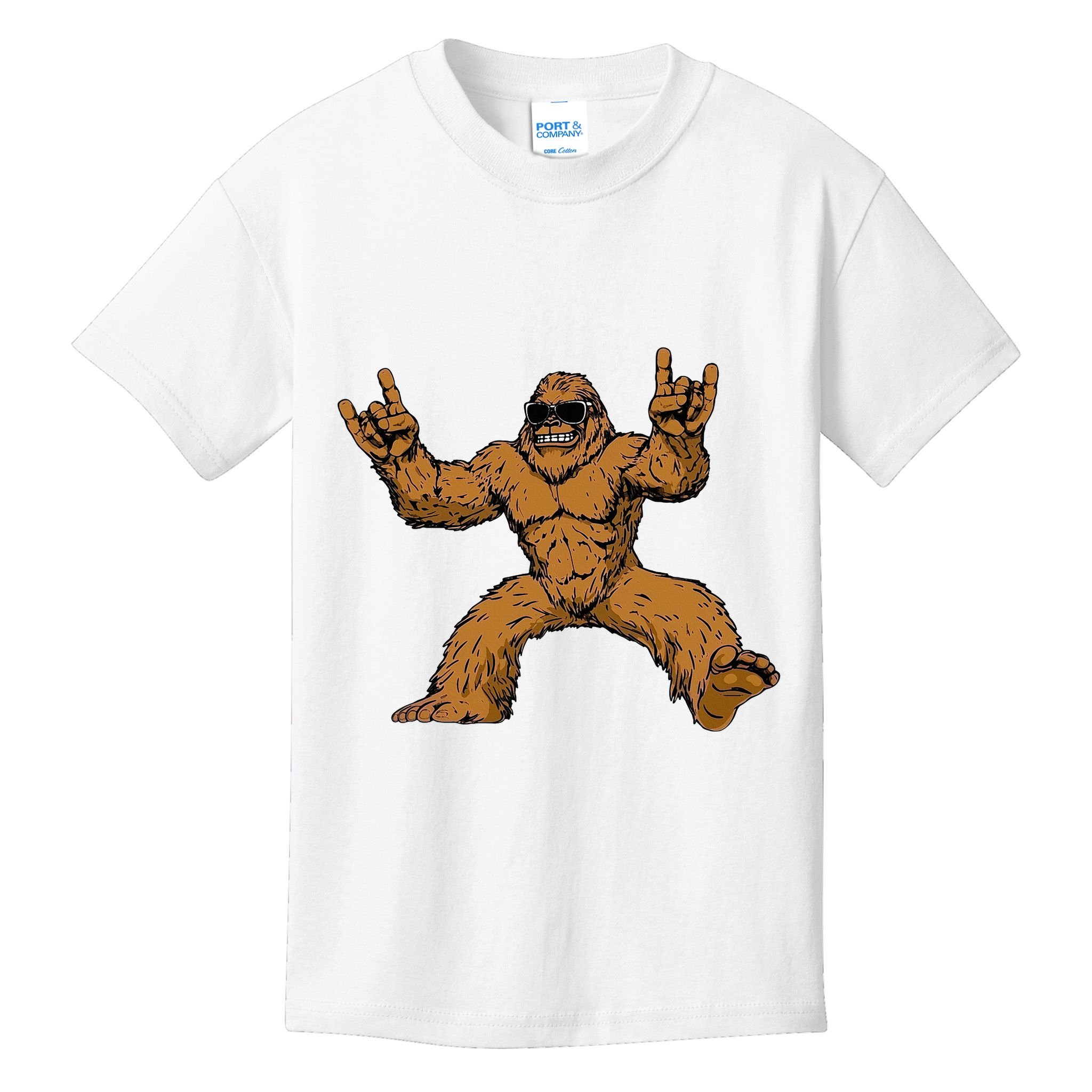Funny Bigfoot Sasquatch Graphic Rock On Kids T-Shirt