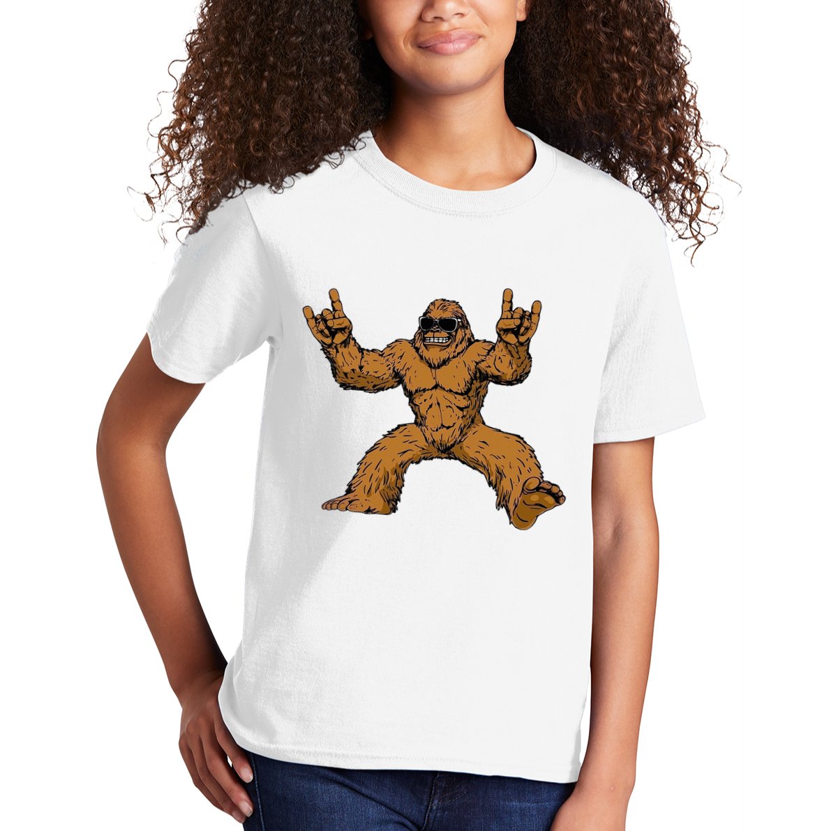Funny Bigfoot Sasquatch Graphic Rock On Kids T-Shirt