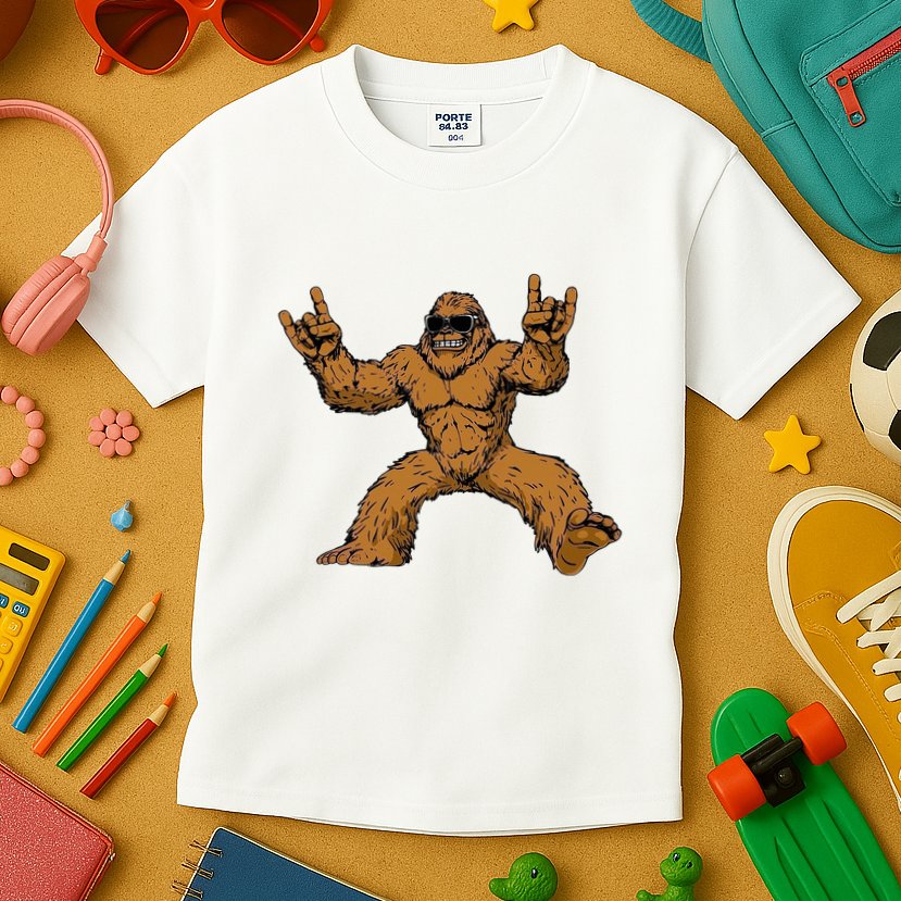 Funny Bigfoot Sasquatch Graphic Rock On Kids T-Shirt