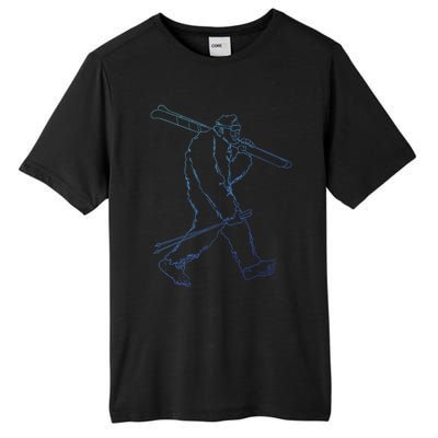 Funny Bigfoot Skiing Silhouette For Winter Ski Season Gift Tall Fusion ChromaSoft Performance T-Shirt