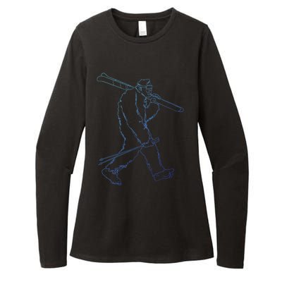 Funny Bigfoot Skiing Silhouette For Winter Ski Season Gift Womens CVC Long Sleeve Shirt