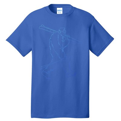 Funny Bigfoot Skiing Silhouette For Winter Ski Season Gift Tall T-Shirt