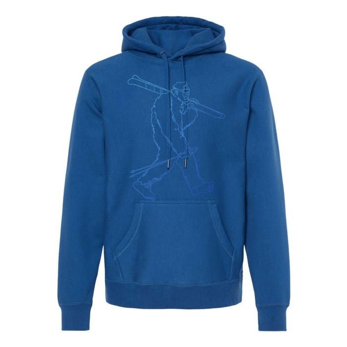 Funny Bigfoot Skiing Silhouette For Winter Ski Season Gift Premium Hoodie