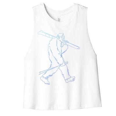 Funny Bigfoot Skiing Silhouette For Winter Ski Season Gift Women's Racerback Cropped Tank