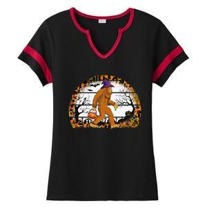 Funny Bigfoot Sasquatch Halloween Pumpkin Trick Or Treat Gift Ladies Halftime Notch Neck Tee