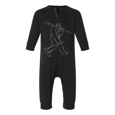 Funny Bigfoot Skiing Silhouette For Winter Ski Season Gift Infant Fleece One Piece