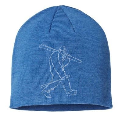 Funny Bigfoot Skiing Silhouette For Winter Ski Season Gift Sustainable Beanie