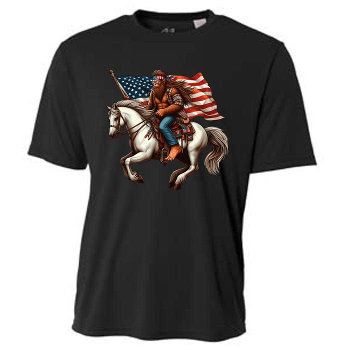 Funny Bigfoot Sasquatch Usa Mullet Bandana Horse Riding Cooling Performance Crew T-Shirt