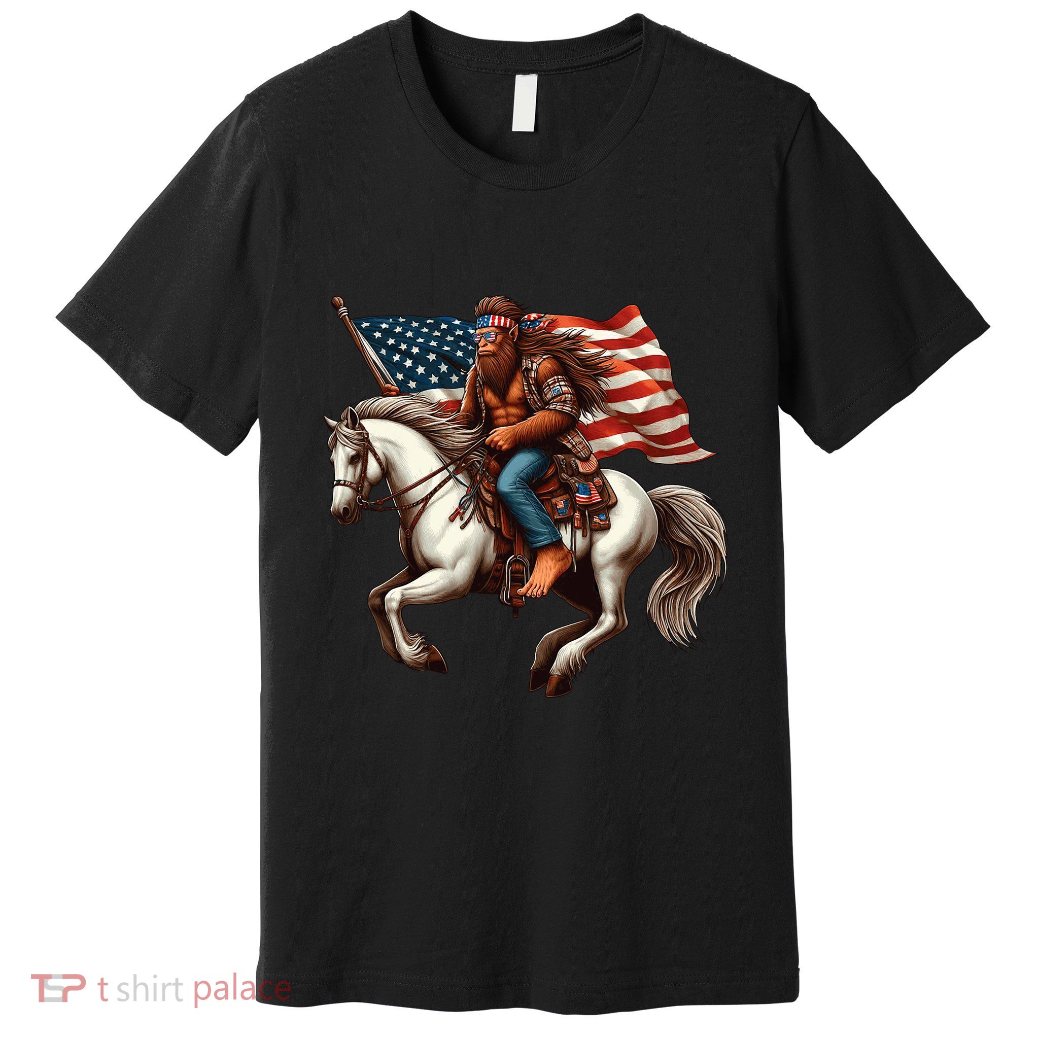 Funny Bigfoot Sasquatch Usa Mullet Bandana Horse Riding Premium T-Shirt