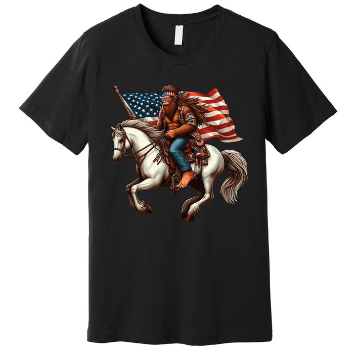 Funny Bigfoot Sasquatch Usa Mullet Bandana Horse Riding Premium T-Shirt