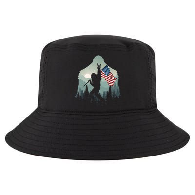 Funny Bigfoot Sasquatch Rock And Roll American Flags Tee Cool Comfort Performance Bucket Hat