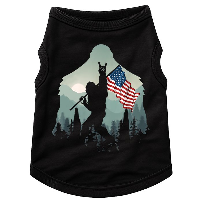 Funny Bigfoot Sasquatch Rock And Roll American Flags Tee Doggie Tank