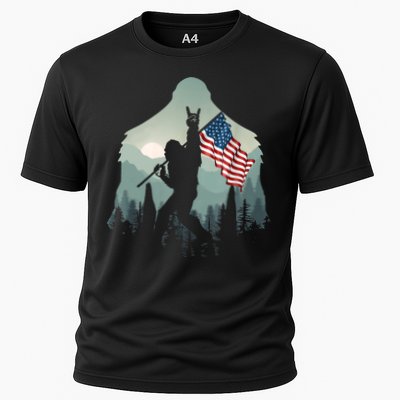 Funny Bigfoot Sasquatch Rock And Roll American Flags Tee Performance Shirt