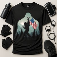 Funny Bigfoot Sasquatch Rock And Roll American Flags Tee Performance Shirt