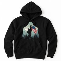 Funny Bigfoot Sasquatch Rock And Roll American Flags Tee Hoodie