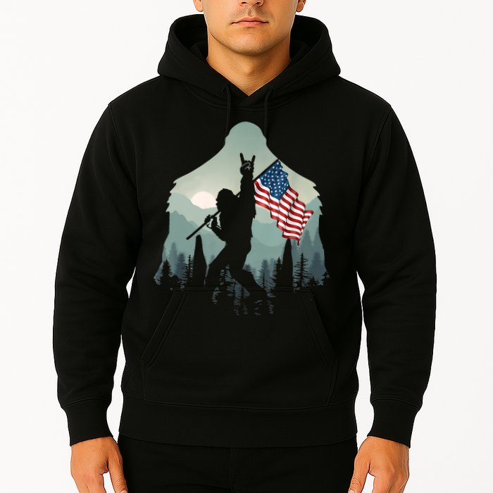 Funny Bigfoot Sasquatch Rock And Roll American Flags Tee Hoodie