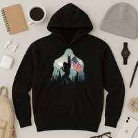 Funny Bigfoot Sasquatch Rock And Roll American Flags Tee Hoodie