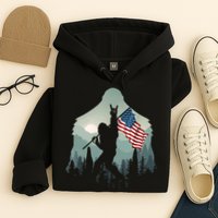Funny Bigfoot Sasquatch Rock And Roll American Flags Tee Hoodie