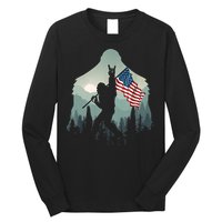 Funny Bigfoot Sasquatch Rock And Roll American Flags Tee Long Sleeve Shirt