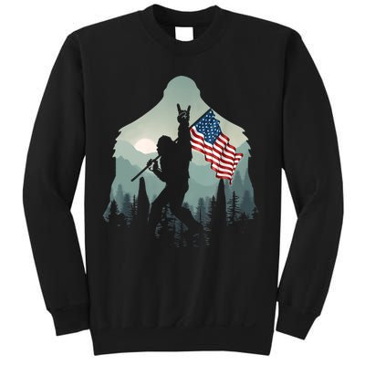 Funny Bigfoot Sasquatch Rock And Roll American Flags Tee Sweatshirt
