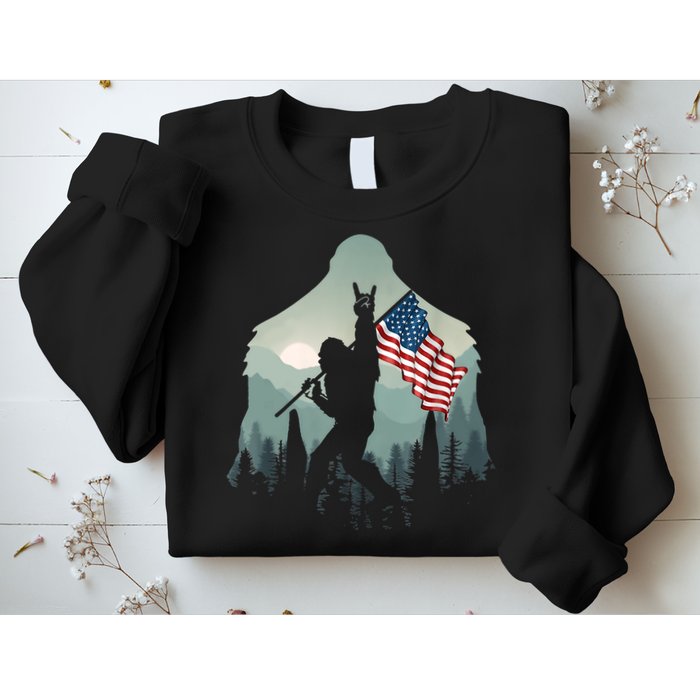 Funny Bigfoot Sasquatch Rock And Roll American Flags Tee Sweatshirt