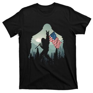 Funny Bigfoot Sasquatch Rock And Roll American Flags Tee T-Shirt