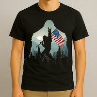 Funny Bigfoot Sasquatch Rock And Roll American Flags Tee T-Shirt