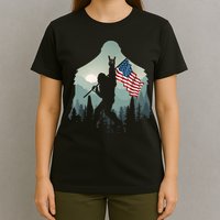 Funny Bigfoot Sasquatch Rock And Roll American Flags Tee T-Shirt