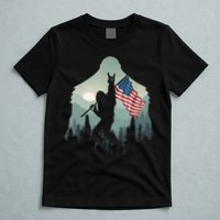 Funny Bigfoot Sasquatch Rock And Roll American Flags Tee T-Shirt
