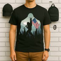Funny Bigfoot Sasquatch Rock And Roll American Flags Tee T-Shirt