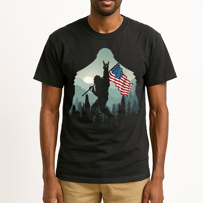 Funny Bigfoot Sasquatch Rock And Roll American Flags Tee Tall T-Shirt