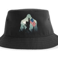 Funny Bigfoot Sasquatch Rock And Roll American Flags Tee Sustainable Bucket Hat