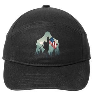 Funny Bigfoot Sasquatch Rock And Roll American Flags Tee 7-Panel Snapback Hat