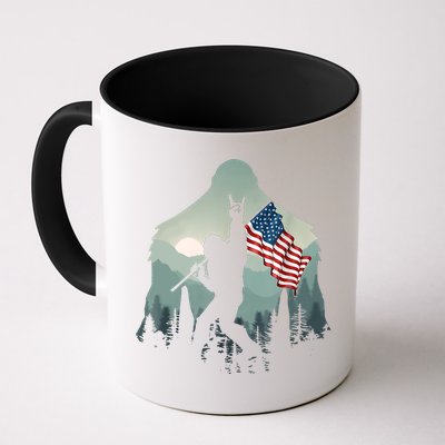 Funny Bigfoot Sasquatch Rock And Roll American Flags Tee Mug
