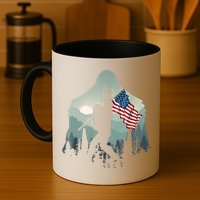 Funny Bigfoot Sasquatch Rock And Roll American Flags Tee Mug