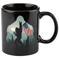 Funny Bigfoot Sasquatch Rock And Roll American Flags Tee 11oz C Handle Ceramic Mug