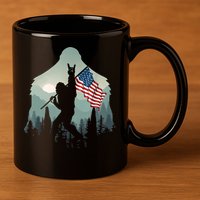 Funny Bigfoot Sasquatch Rock And Roll American Flags Tee 11oz C Handle Ceramic Mug