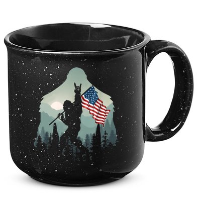 Funny Bigfoot Sasquatch Rock And Roll American Flags Tee 15oz Campfire Ceramic Mug