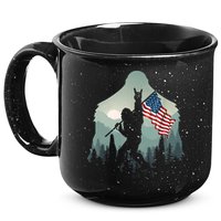 Funny Bigfoot Sasquatch Rock And Roll American Flags Tee 15oz Campfire Ceramic Mug