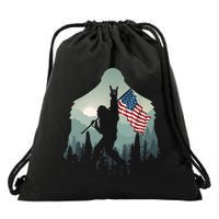 Funny Bigfoot Sasquatch Rock And Roll American Flags Tee Drawstring Bag