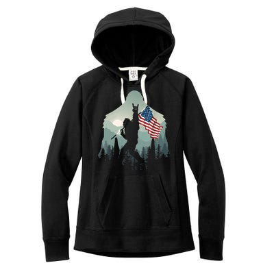 Funny Bigfoot Sasquatch Rock And Roll American Flags Tee Women's Fleece Hoodie