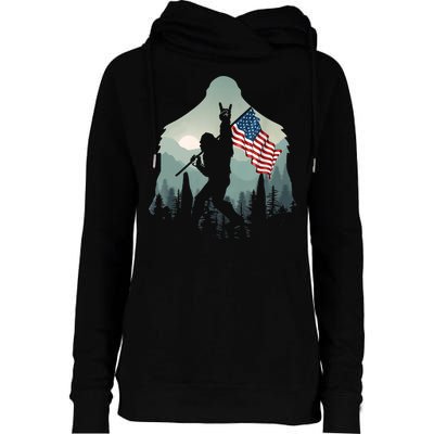 Funny Bigfoot Sasquatch Rock And Roll American Flags Tee Womens Funnel Neck Pullover Hood
