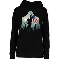 Funny Bigfoot Sasquatch Rock And Roll American Flags Tee Womens Funnel Neck Pullover Hood